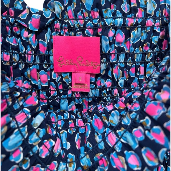 Lilly Pulitzer Small Beyonca Babydoll Mini Dress Smocked Blue Pink Casual Resort - Picture 10 of 10